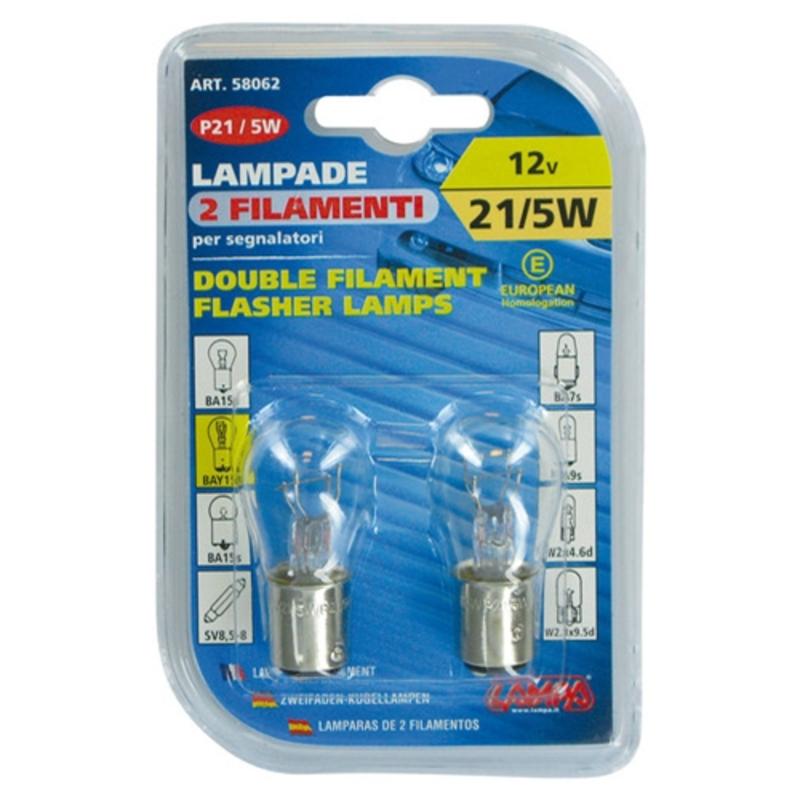 LAMPA / LAMPADE 2 FILAMENTI 12V 21/5W P21/5W ART.58062 / LAMPADINE PER AUTO