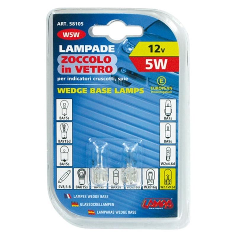 LAMPA / LAMPADE W5W 12V 5W ZOCCOLO IN VETRO ART.58105 / LAMPADINE PER AUTO