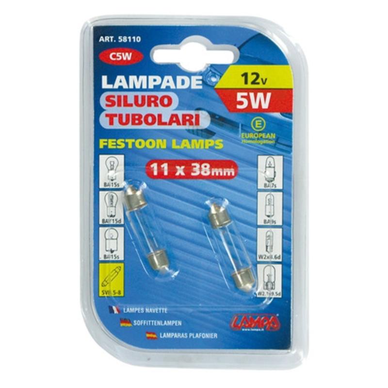 LAMPA / LAMPADE C5W 12V 5W SILURO TUBOLARI ART.58110 / LAMPADINE PER AUTO